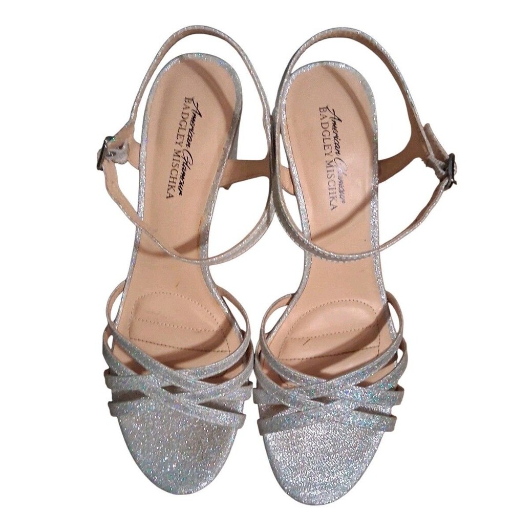Badgley Mischka American Glamour Silver Sparkly High Heel Shoes Size 9